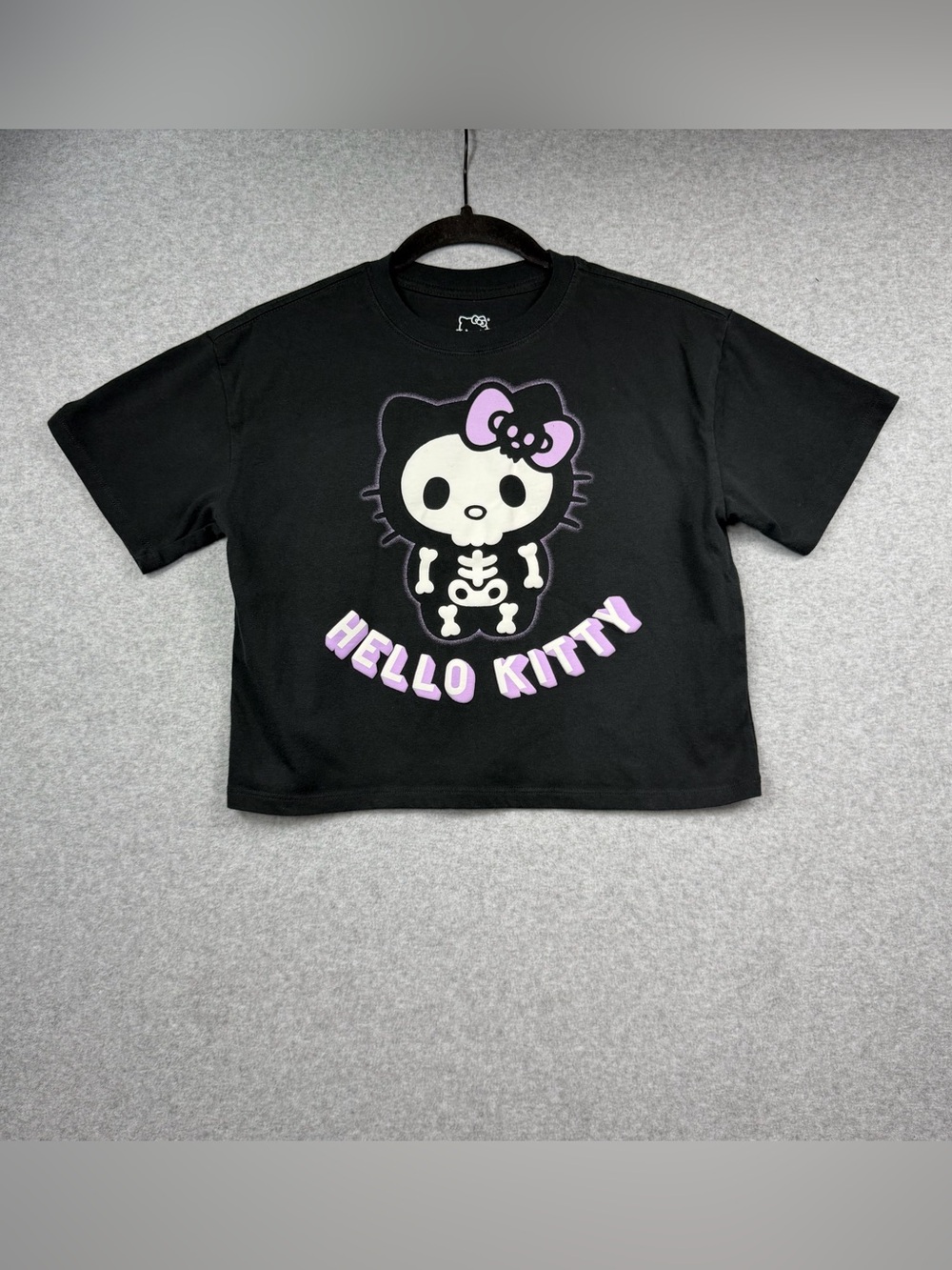 Hello Kitty Sanrio Skeleton Halloween Black Graphic T-shirt Kids Size 9/10